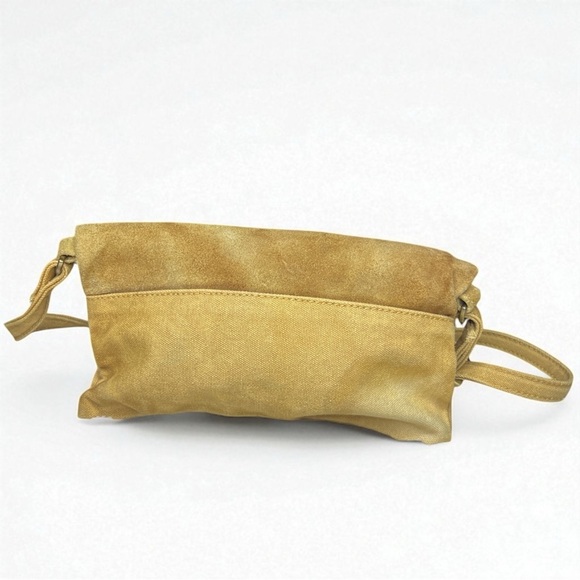 FREE PEOPLE Joni Crossbody Canvas Suede Bag Yellow Distressed Adjustable Purse - Picture 3 of 10